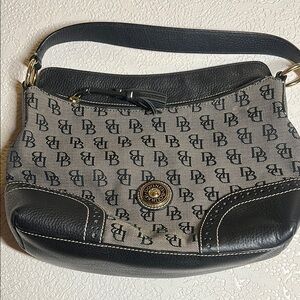 Dooney & Bourke Black and Gray Shoulder Bag with Monogram Print